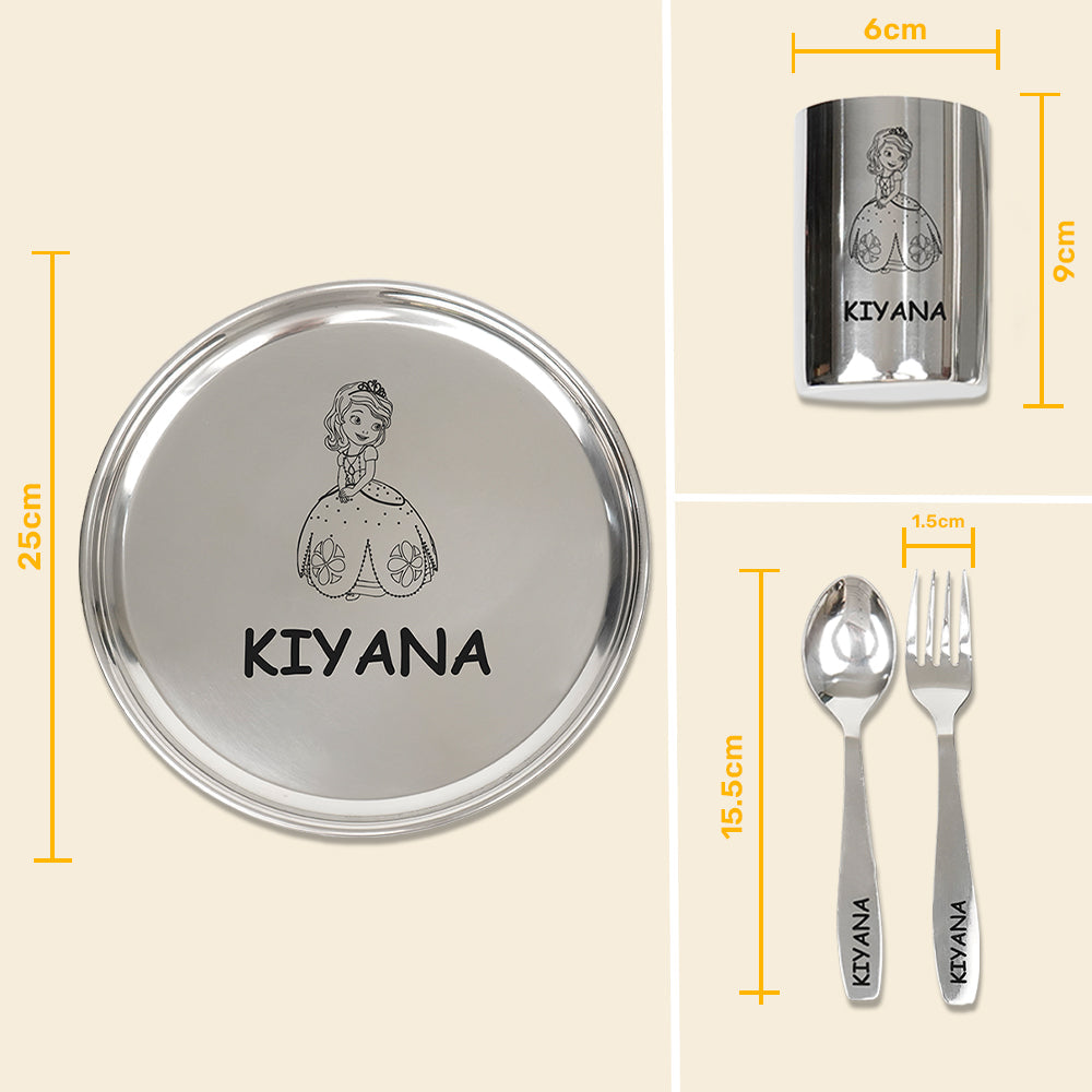 Your Gift Studio Personalized Meal Time 4pcs Combo Gift Set - (Plate, Glass, Fork, Spoon Set)