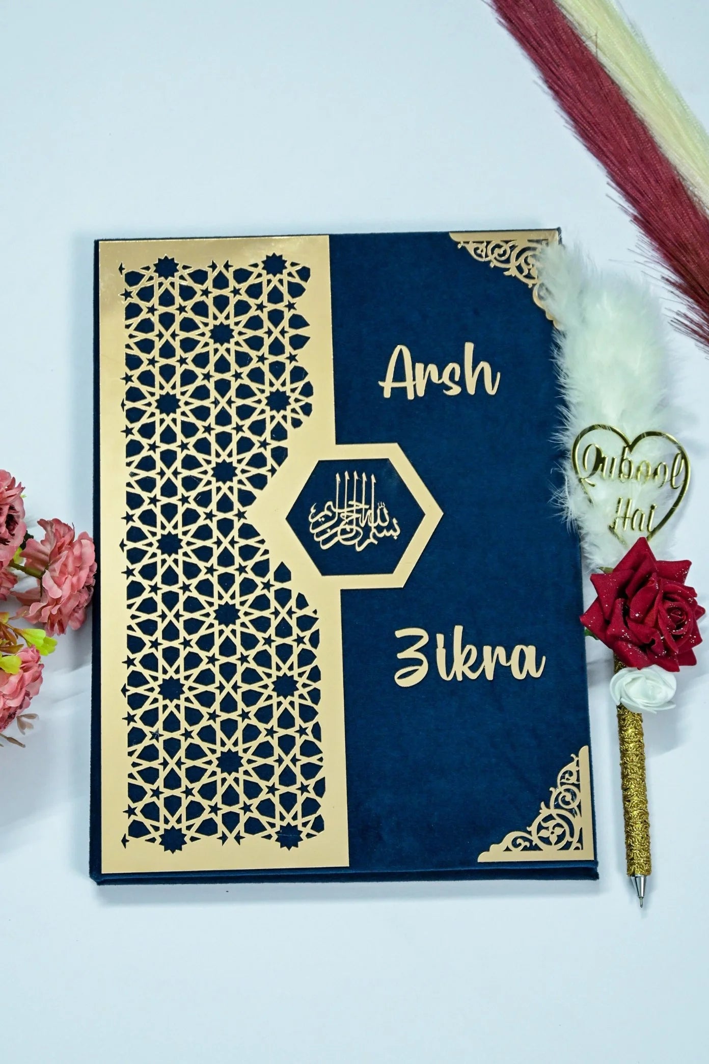 Star Design Nikah Nama Navy Blue & Red