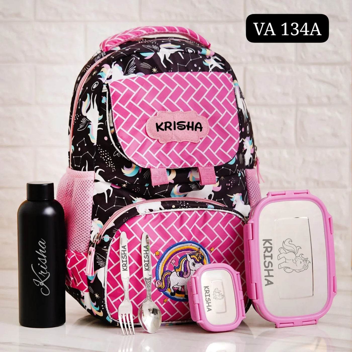 Your Gift Studio Pony Print Kids Backpack, Tiffin, Fork, Spoon & Bottle Customised Hamper