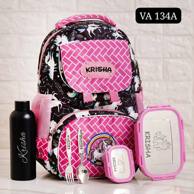 Your Gift Studio Pony Print Kids Backpack, Tiffin, Fork, Spoon & Bottle Customised Hamper