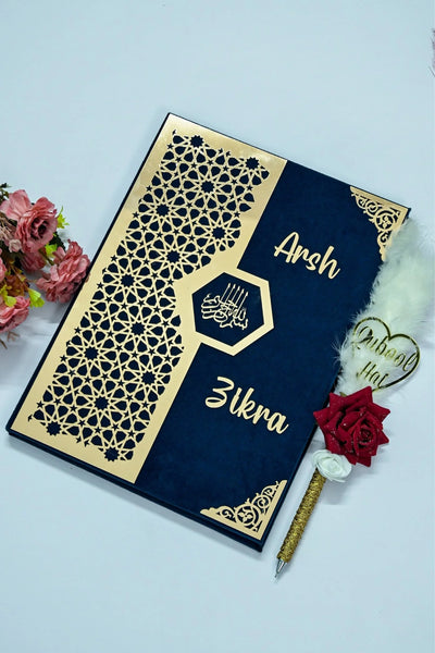 Star Design Nikah Nama Navy Blue & Red