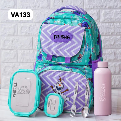 Your Gift Studio Frozen Print Kids Backpack, Tiffin, Fork, Spoon & Bottle Customised Hamper