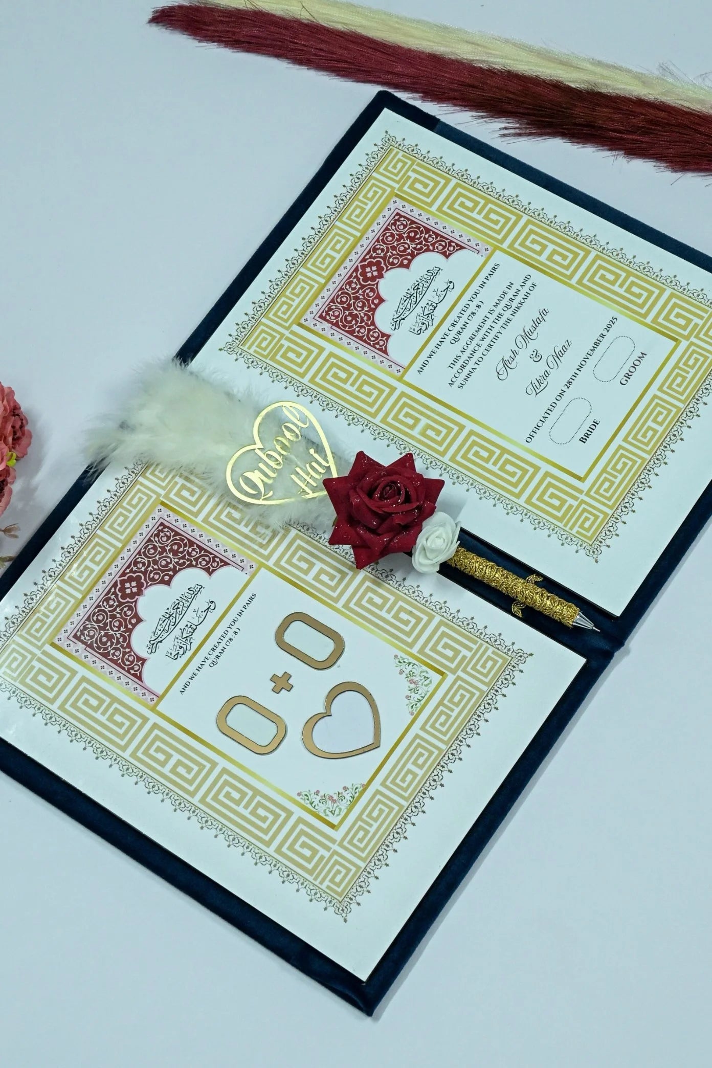 Star Design Nikah Nama Navy Blue & Red