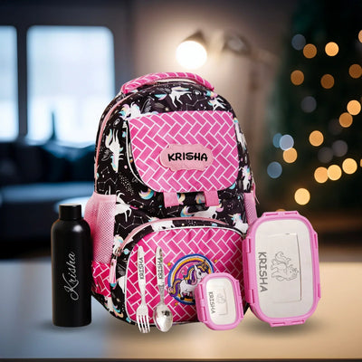 Your Gift Studio Pony Print Kids Backpack, Tiffin, Fork, Spoon & Bottle Customised Hamper