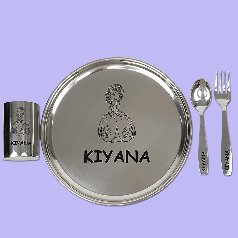 Your Gift Studio Personalized Meal Time 4pcs Combo Gift Set - (Plate, Glass, Fork, Spoon Set)