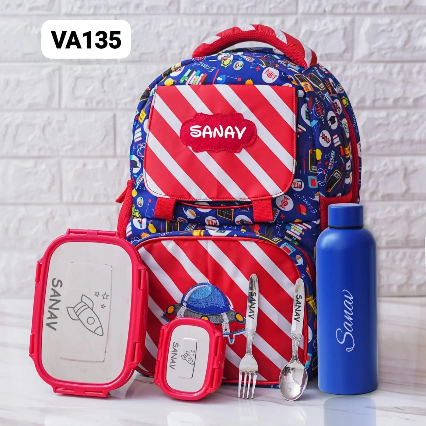 Your Gift Studio Space Print Kids Backpack, Tiffin, Fork, Spoon & Bottle Customised Hamper