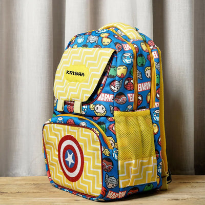 Your Gift Studio Marvel Print Kids Backpack, Tiffin, Fork, Spoon & Bottle Set Customised Hamper