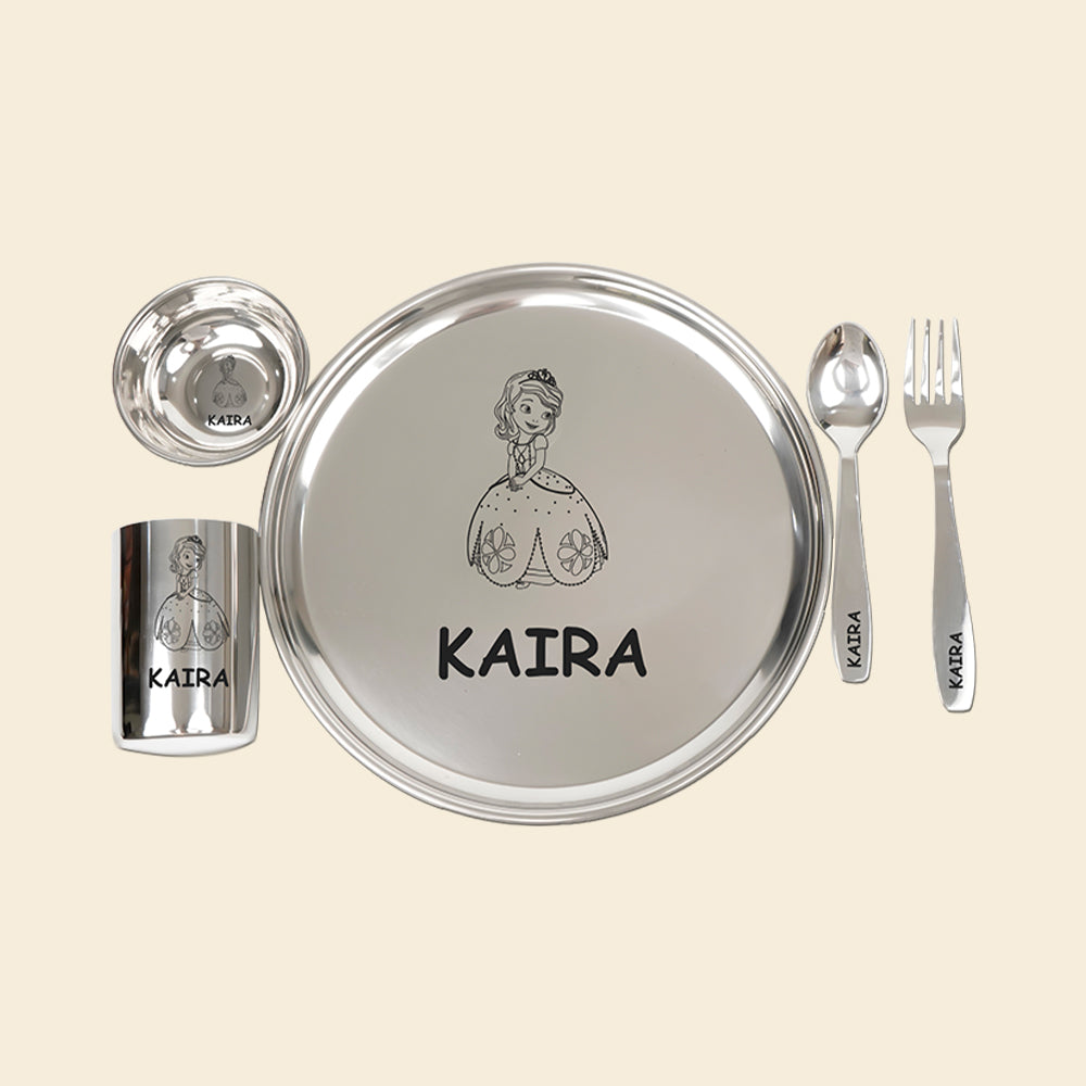 Your Gift Studio Personalized Meal Time 5pcs Combo Gift Set - (Plate, Glass, Fork, Spoon, Sweet Bowl)