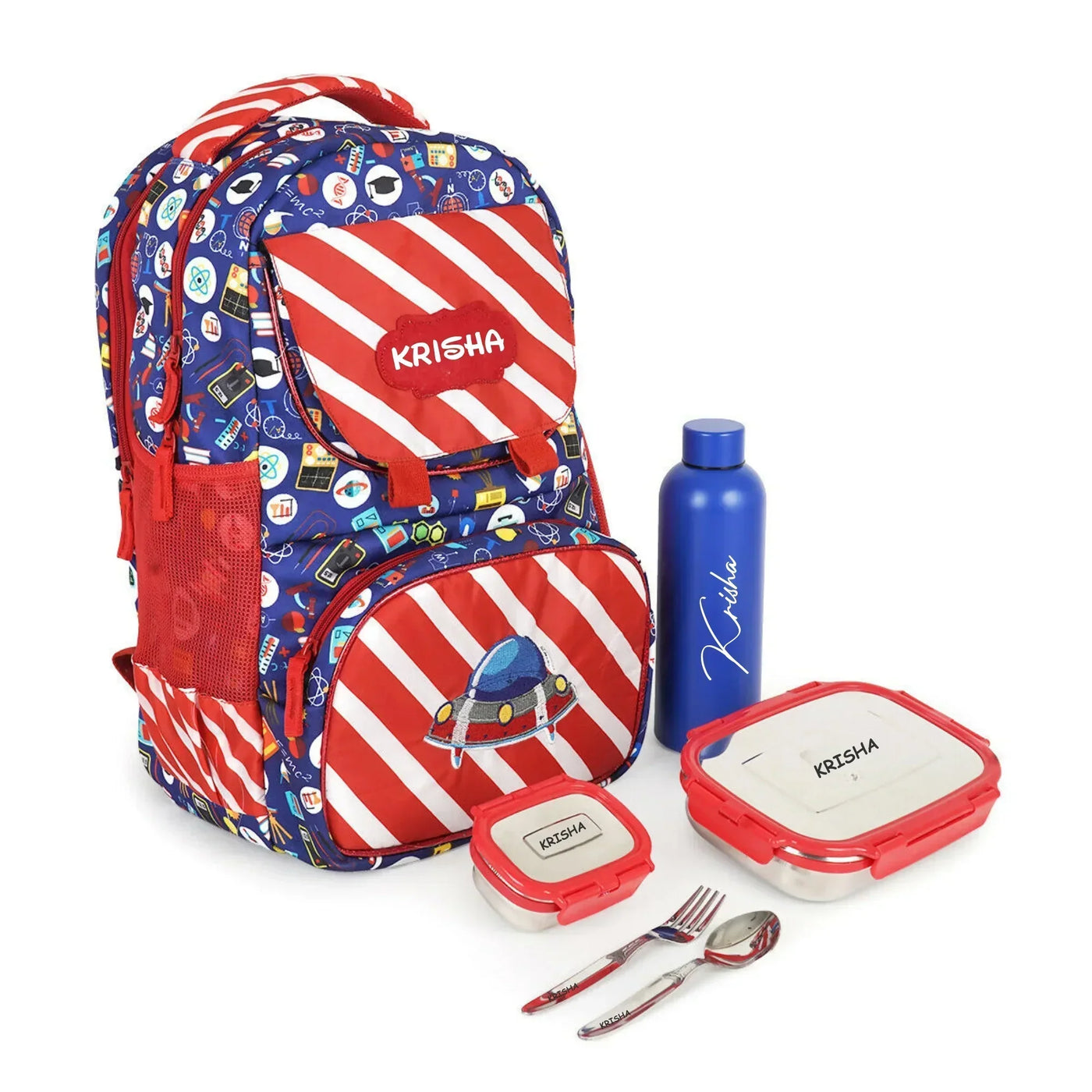 Your Gift Studio Space Print Kids Backpack, Tiffin, Fork, Spoon & Bottle Customised Hamper