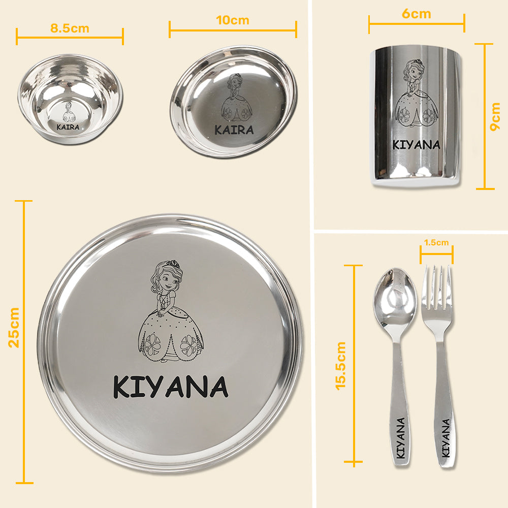 Your Gift Studio Personalized Meal Time 7pcs Combo Gift Set - (Plate, Glass, Fork, Spoon, Bowl, Sweet Bowl)