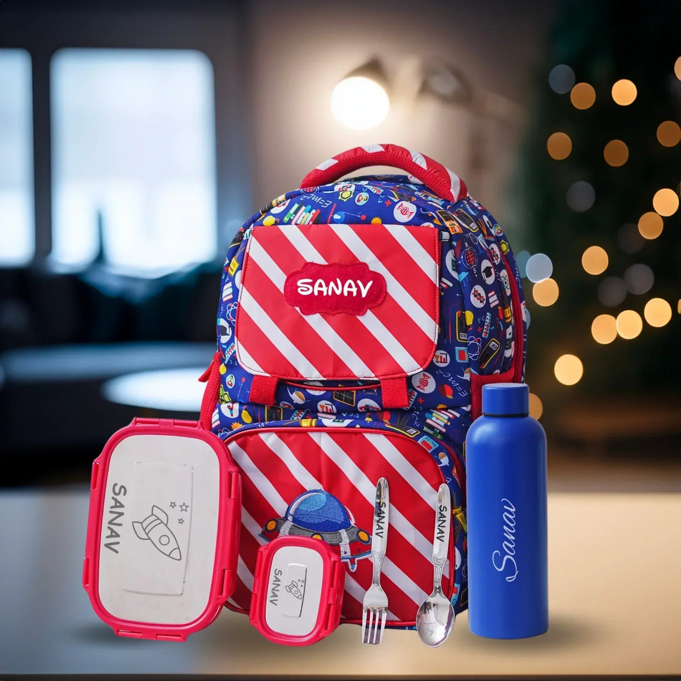Your Gift Studio Space Print Kids Backpack, Tiffin, Fork, Spoon & Bottle Customised Hamper