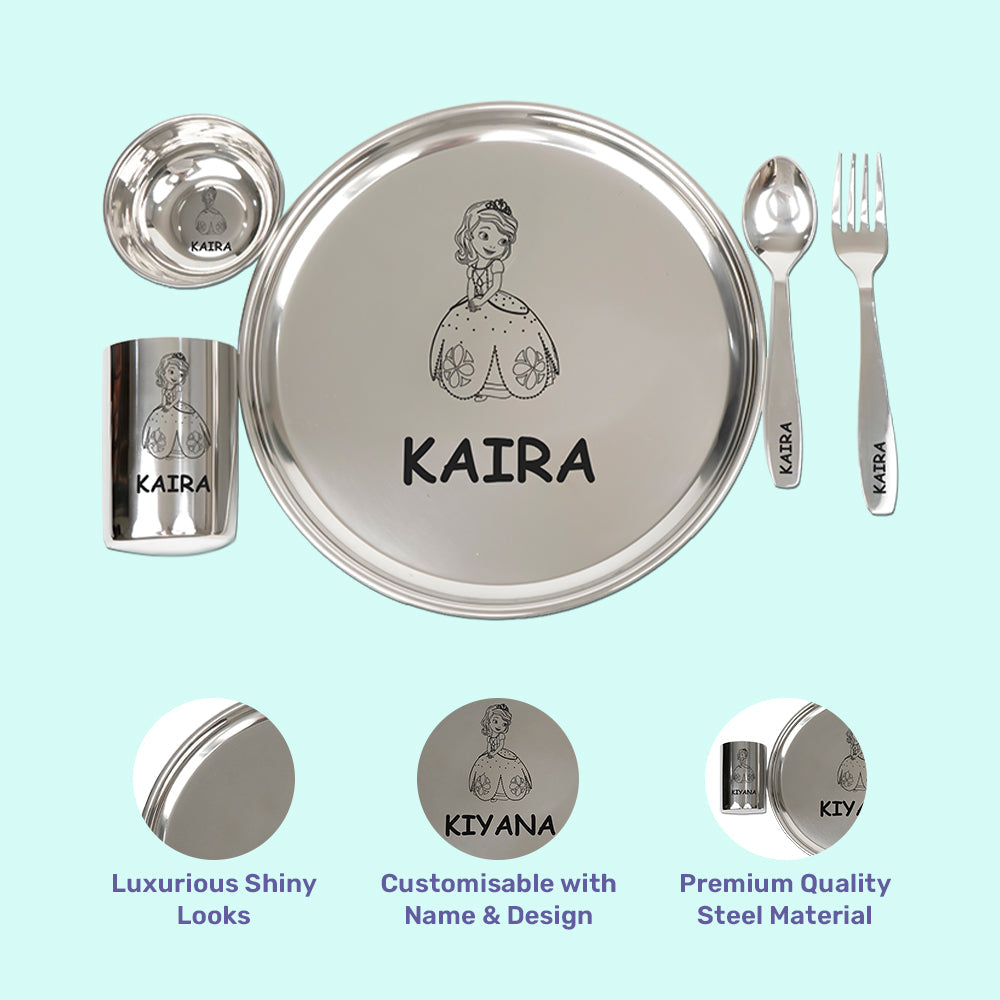 Your Gift Studio Personalized Meal Time 5pcs Combo Gift Set - (Plate, Glass, Fork, Spoon, Sweet Bowl)