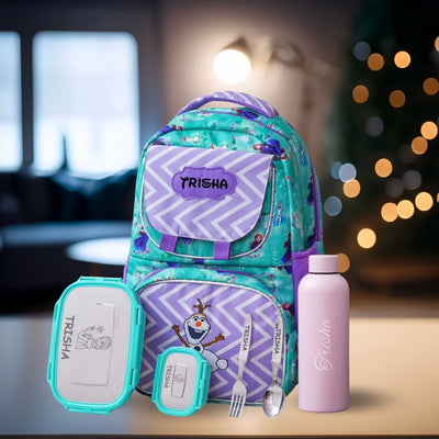 Your Gift Studio Frozen Print Kids Backpack, Tiffin, Fork, Spoon & Bottle Customised Hamper