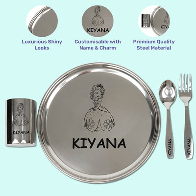 Your Gift Studio Personalized Meal Time 4pcs Combo Gift Set - (Plate, Glass, Fork, Spoon Set)