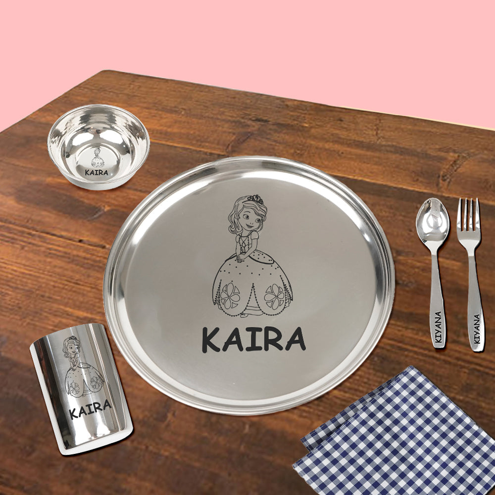 Your Gift Studio Personalized Meal Time 5pcs Combo Gift Set - (Plate, Glass, Fork, Spoon, Sweet Bowl)