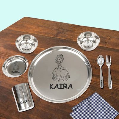 Your Gift Studio Personalized Meal Time 7pcs Combo Gift Set - (Plate, Glass, Fork, Spoon, Bowl, Sweet Bowl)