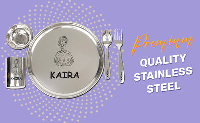 Your Gift Studio Personalized Meal Time 5pcs Combo Gift Set - (Plate, Glass, Fork, Spoon, Sweet Bowl)