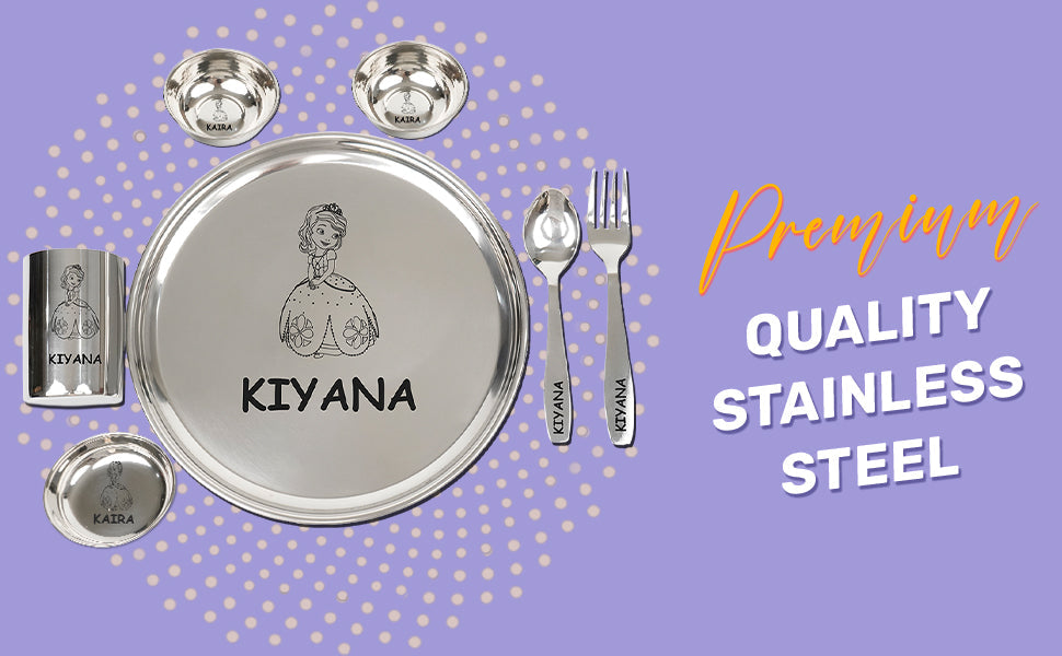 Your Gift Studio Personalized Meal Time 7pcs Combo Gift Set - (Plate, Glass, Fork, Spoon, Bowl, Sweet Bowl)