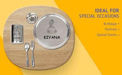 Your Gift Studio Personalized Meal Time 5pcs Combo Gift Set - (Plate, Glass, Fork, Spoon, Sweet Bowl)