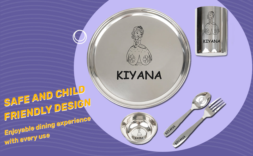 Your Gift Studio Personalized Meal Time 5pcs Combo Gift Set - (Plate, Glass, Fork, Spoon, Sweet Bowl)