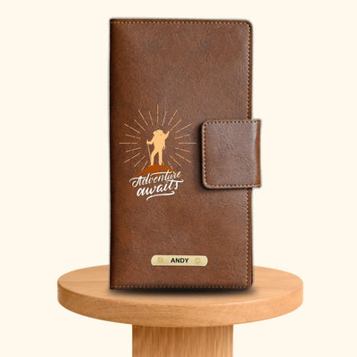 Adventure Await Printed Indian Travel Wallet - Brown