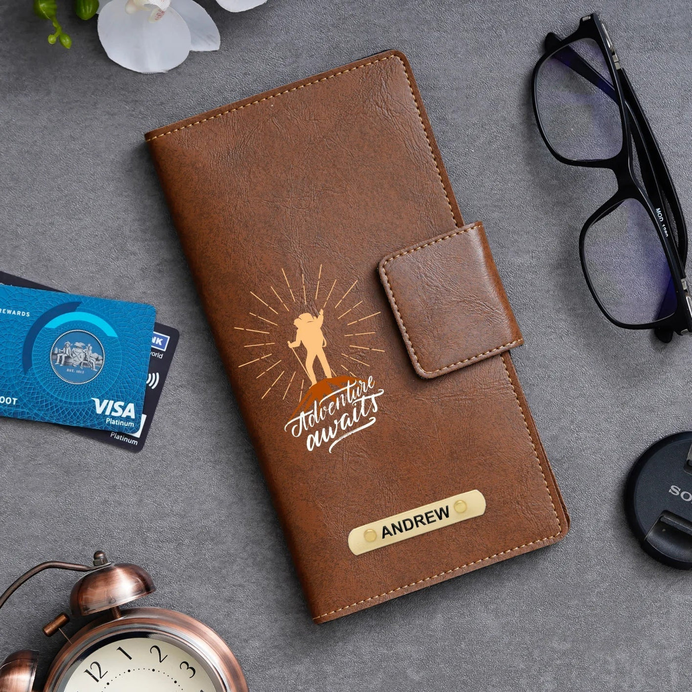 Adventure Await Printed Indian Travel Wallet - Brown