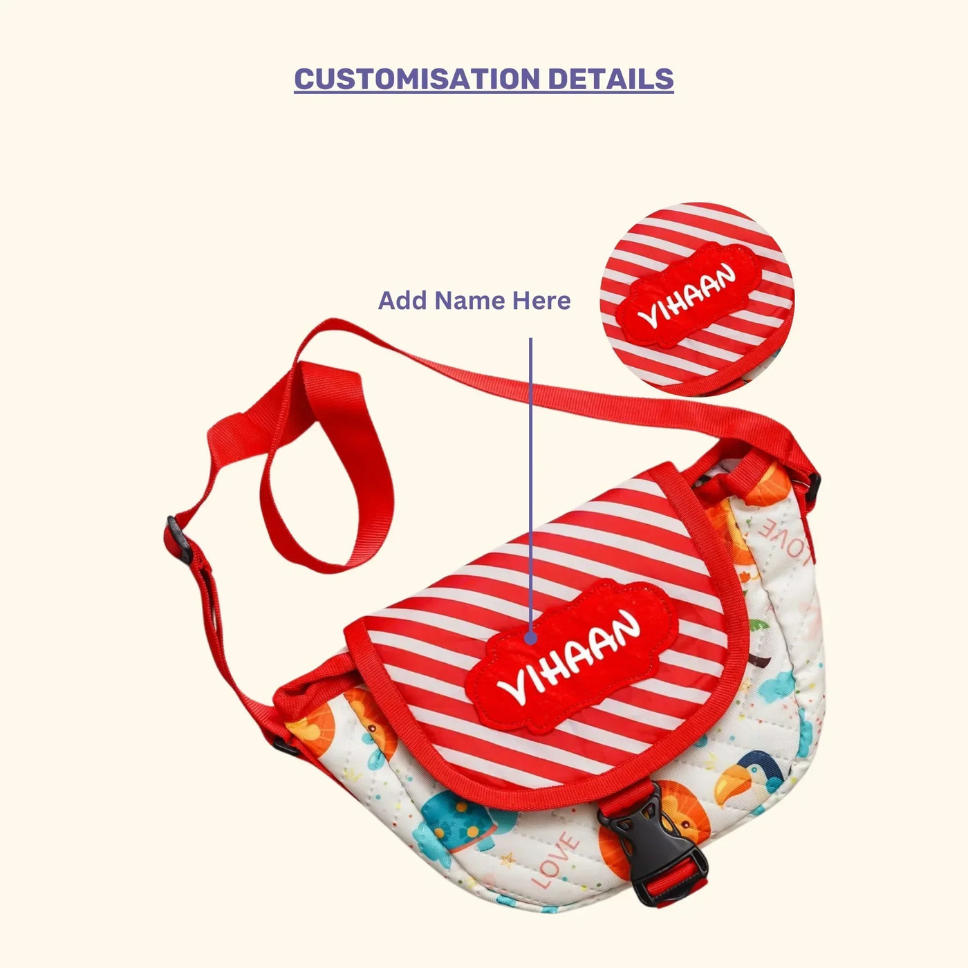 Your Gift Studio Animal Print Kids Customised Sling Bag (Red)