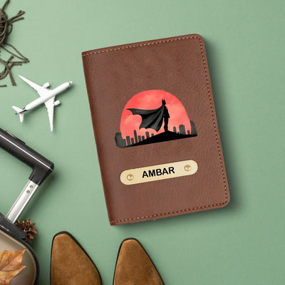 Batman Print Personalised Nexon Passport Cover - Brown