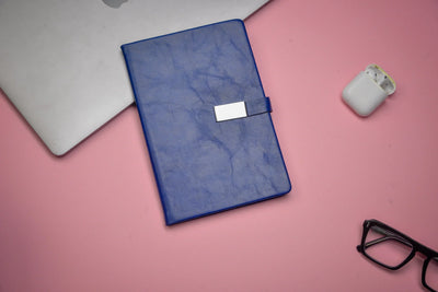 2024 Diwali Combo 2.0 (Classy Metal Flip Card Cover Diary + Classy Metal Keychain + Pen + Classy Steel Cardholder + Ferrero Rocher + Diya) Royal Blue