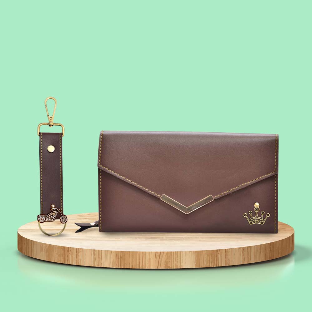 Default Charm Lady Wallet and Keychain - Brown