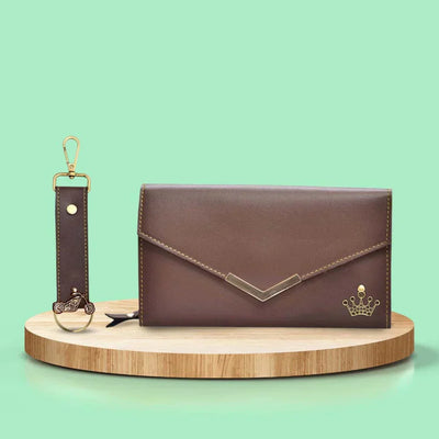 Default Charm Lady Wallet and Keychain - Brown