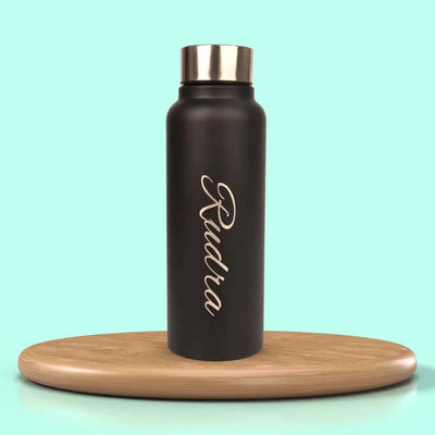 Personalized Best Vegan Leather Combo with Water Bottle - Black