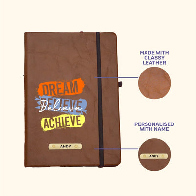 Dream Believe Achieve Printed Hard Cover Diary - Tan