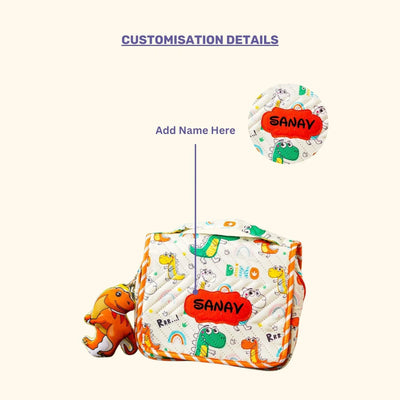 Your Gift Studio Dinosaur Print Customised Multipurpose Travel Kit For Kids (Orange)