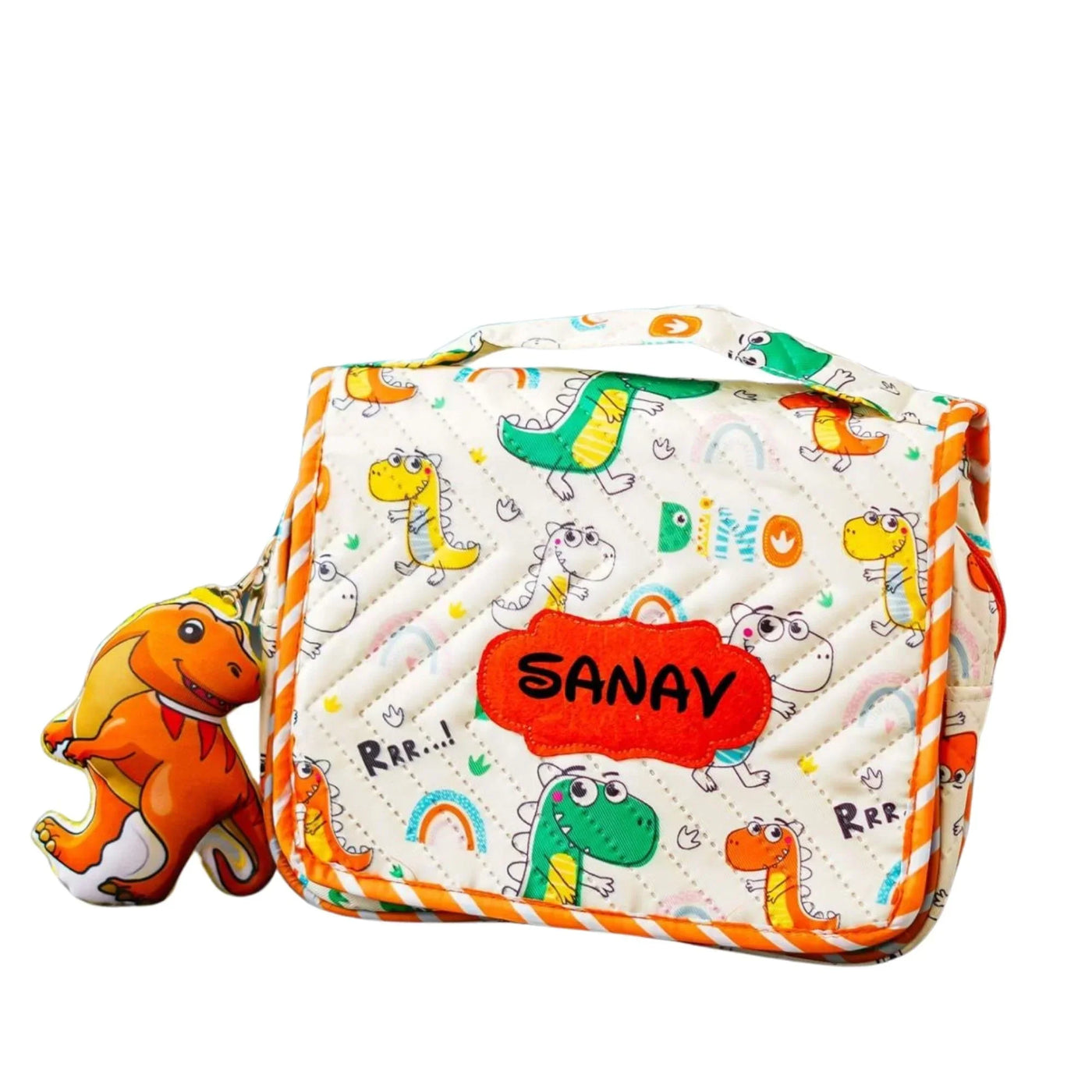 Your Gift Studio Dinosaur Print Customised Multipurpose Travel Kit For Kids (Orange)