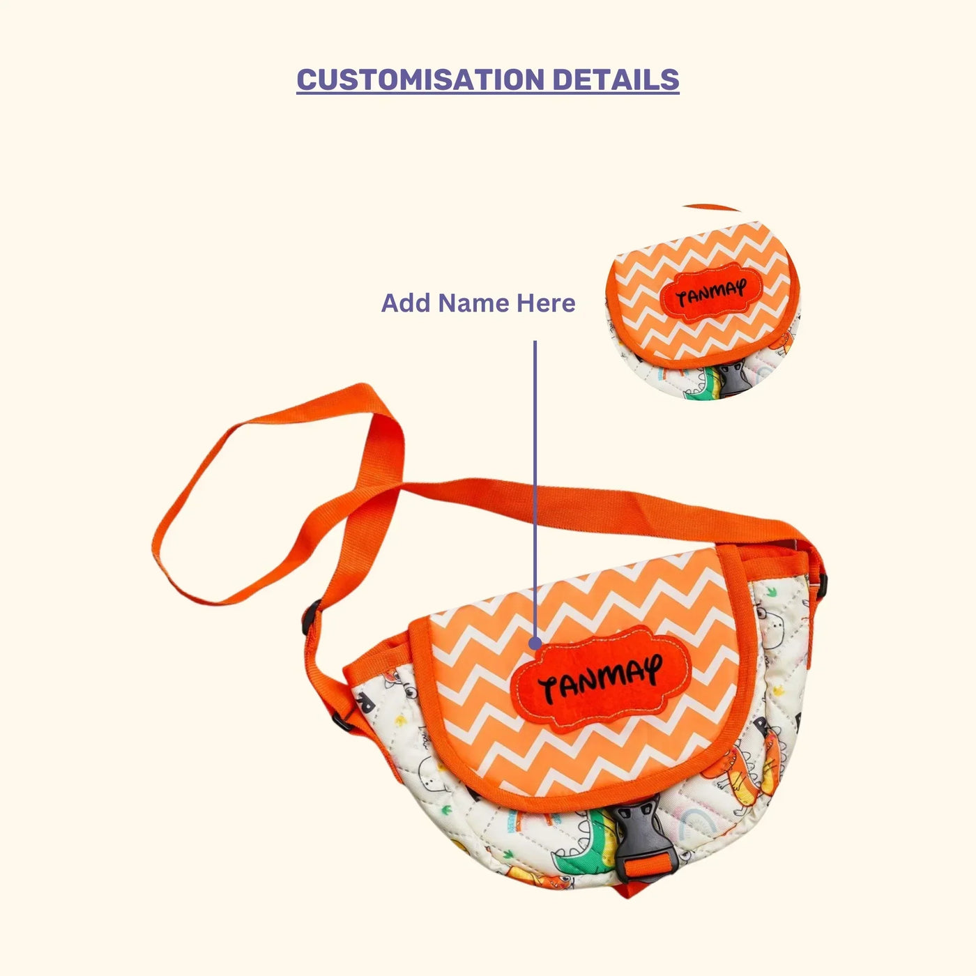 Your Gift Studio Dinosaur Print Kids Customised Sling Bag (Orange)