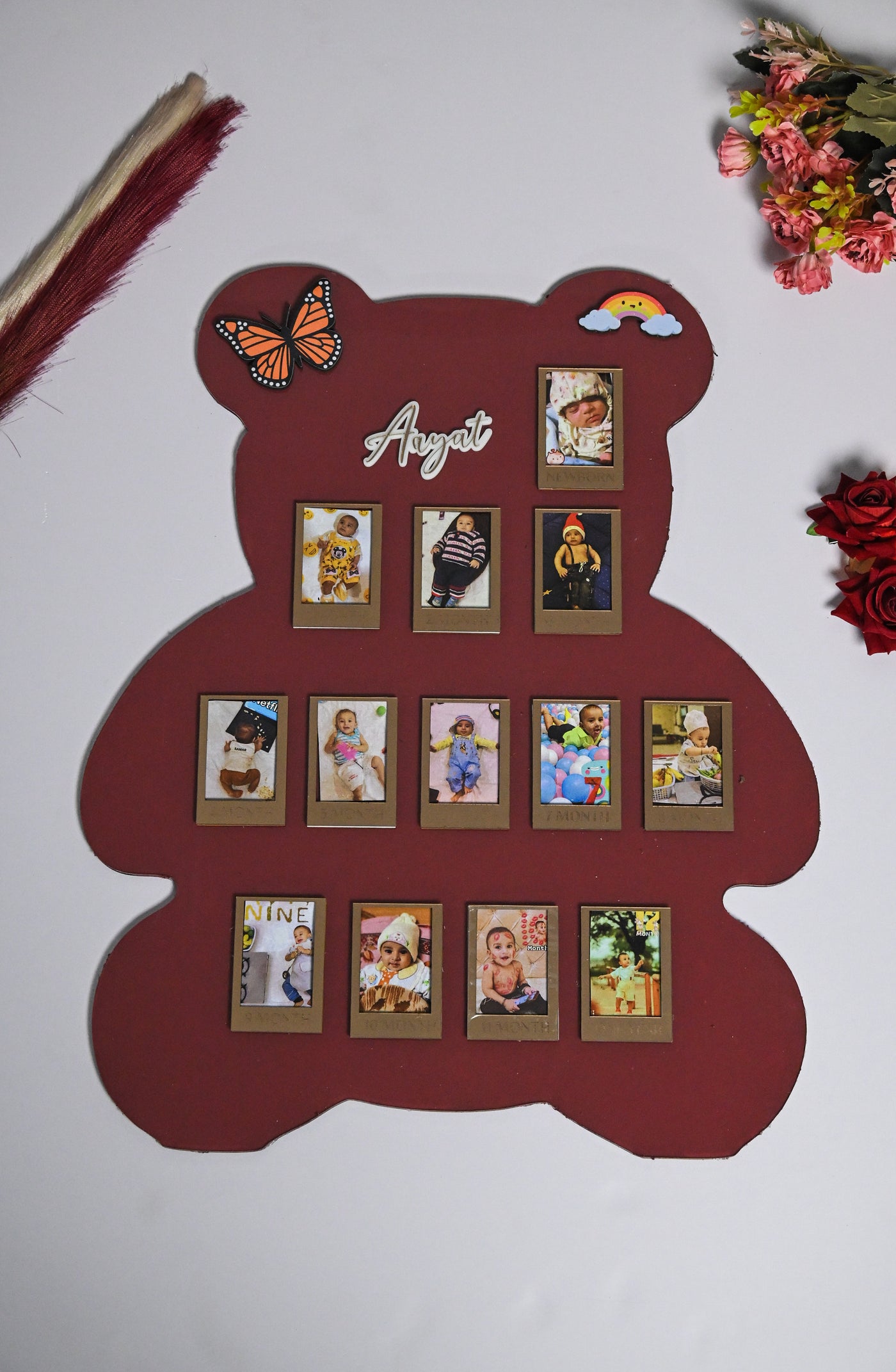 Teddy Baby Photo Board Beige,Maroon,Ice Blue