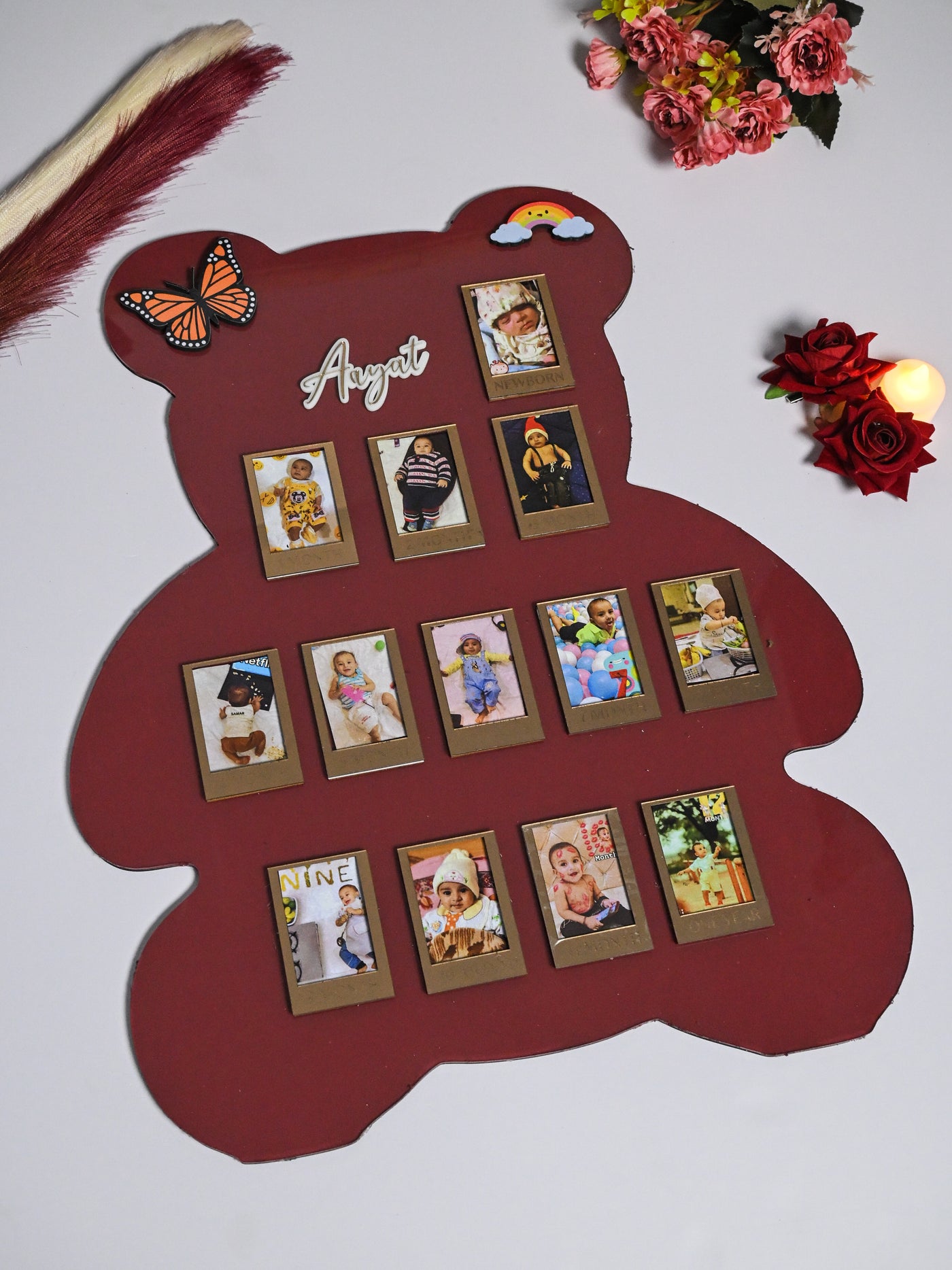 Teddy Baby Photo Board Beige,Maroon,Ice Blue