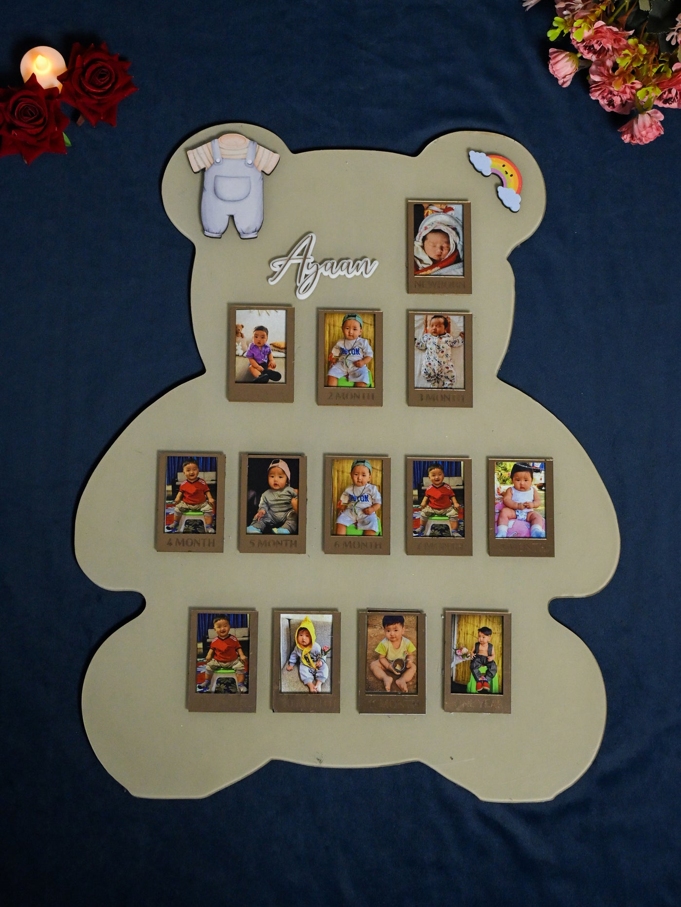 Teddy Baby Photo Board Beige,Maroon,Ice Blue