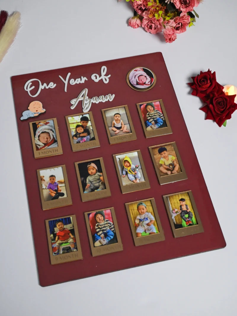 Rectangular Baby Photo Board Beige & Maroon And Ice Blue