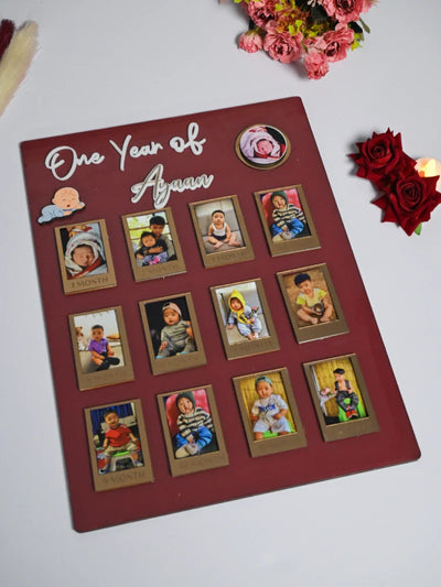 Rectangular Baby Photo Board Beige & Maroon And Ice Blue
