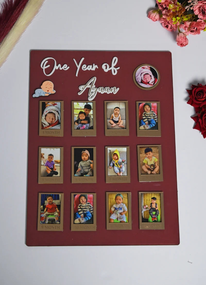 Rectangular Baby Photo Board Beige & Maroon And Ice Blue