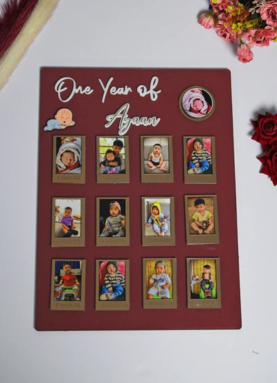 Rectangular Baby Photo Board Beige & Maroon And Ice Blue