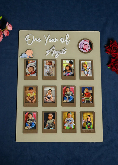 Rectangular Baby Photo Board Beige & Maroon And Ice Blue