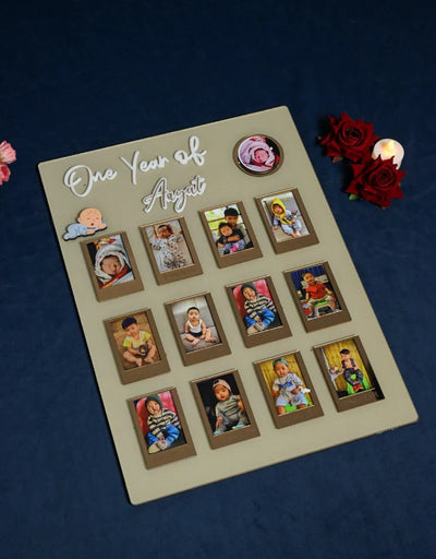 Rectangular Baby Photo Board Beige & Maroon And Ice Blue