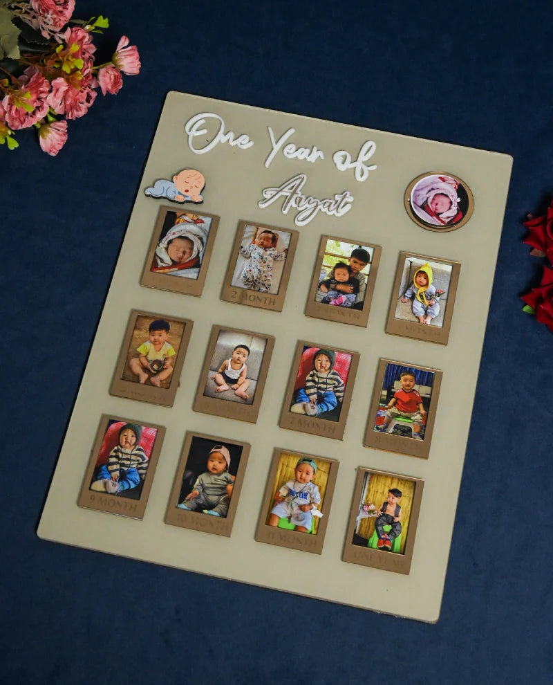 Rectangular Baby Photo Board Beige & Maroon And Ice Blue