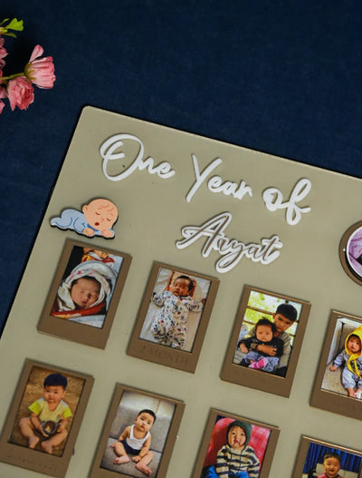 Rectangular Baby Photo Board Beige & Maroon And Ice Blue