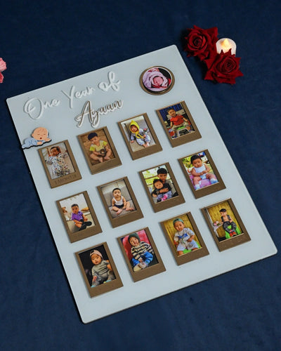 Rectangular Baby Photo Board Beige & Maroon And Ice Blue