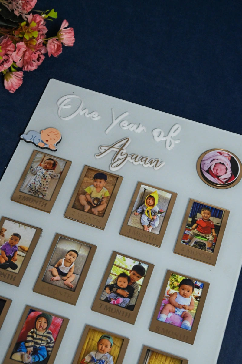 Rectangular Baby Photo Board Beige & Maroon And Ice Blue