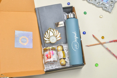 2024 Diwali Combo 3.0 (Classy Executive Flip Diary + Dryfruit Jar+  Ferrero Rocher + Classic Bottle) Grey